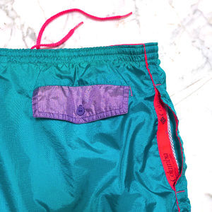 80s 90s Teal Nylon Fire Island Swim Trunks sz M L